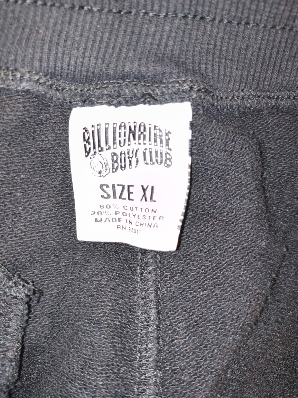 Billionaire Boys Club XL label showing 80% cotton and 20% polyester