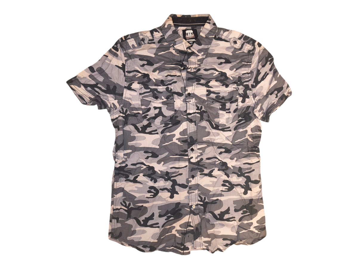 Route 66 Grey Camo Short-Sleeve Button-Down Utility Shirt - Men's M