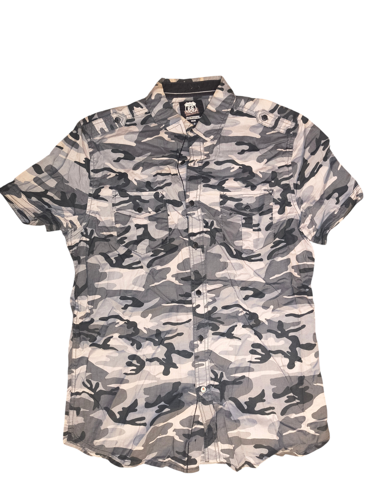 Route 66 Grey Camo Short-Sleeve Button-Down Utility Shirt - Men's M