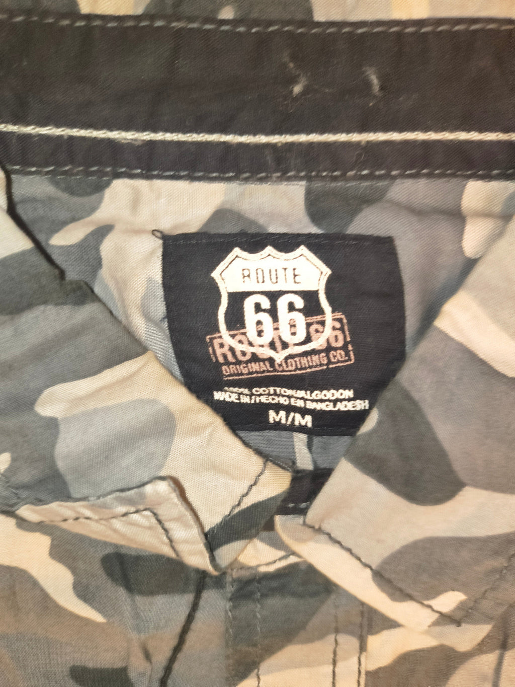 Route 66 Grey Camo Short-Sleeve Button-Down Utility Shirt - Men's M