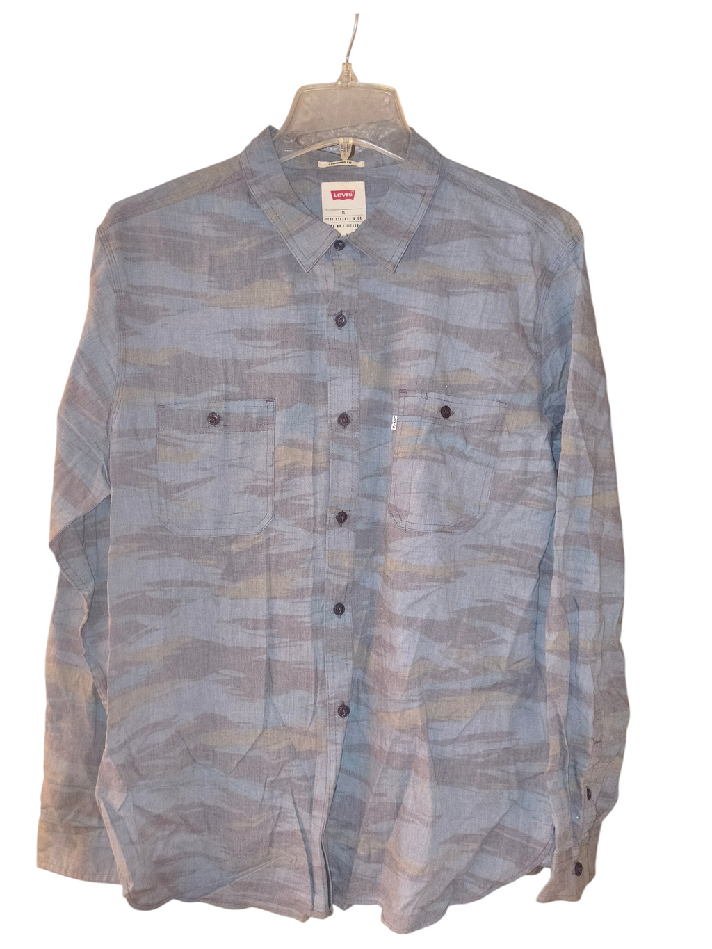Levi's Standard Fit Blue Camo Print Long-Sleeve Button-Down Shirt - Men's XL