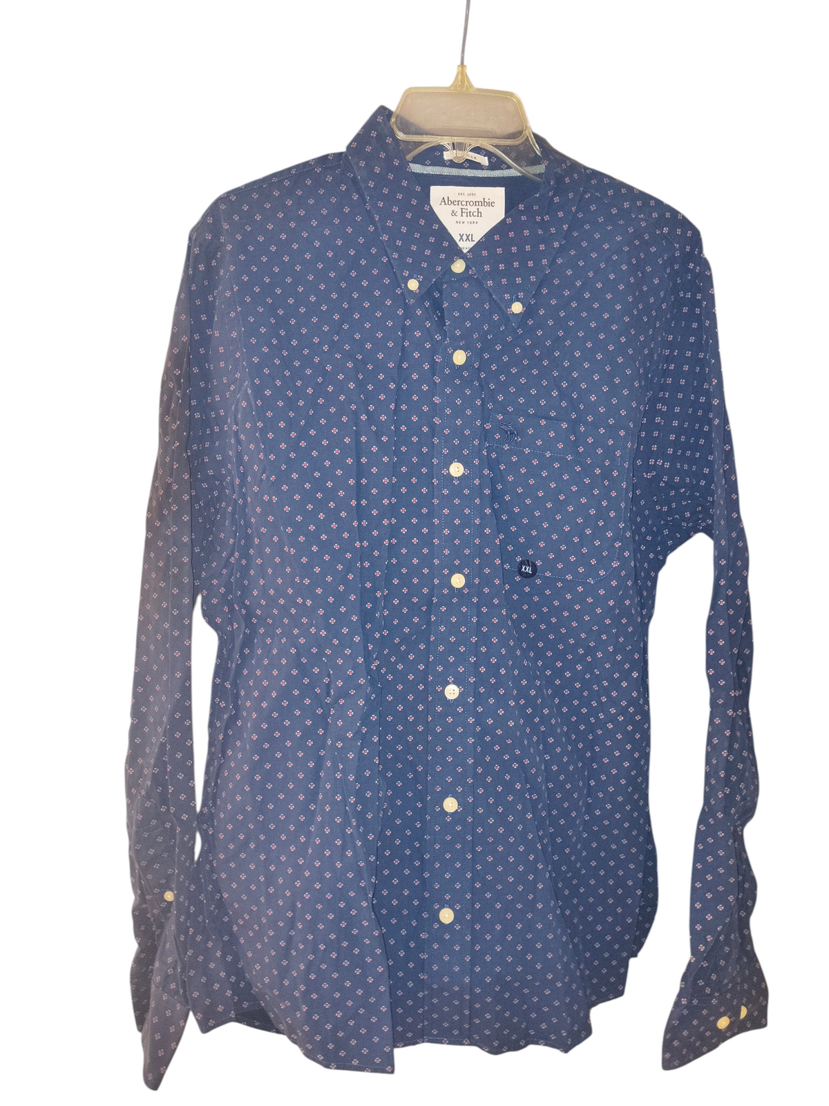 Abercrombie & Fitch Muscle Fit Geometric Print Button-Down Shirt - Blue NWT-XXL