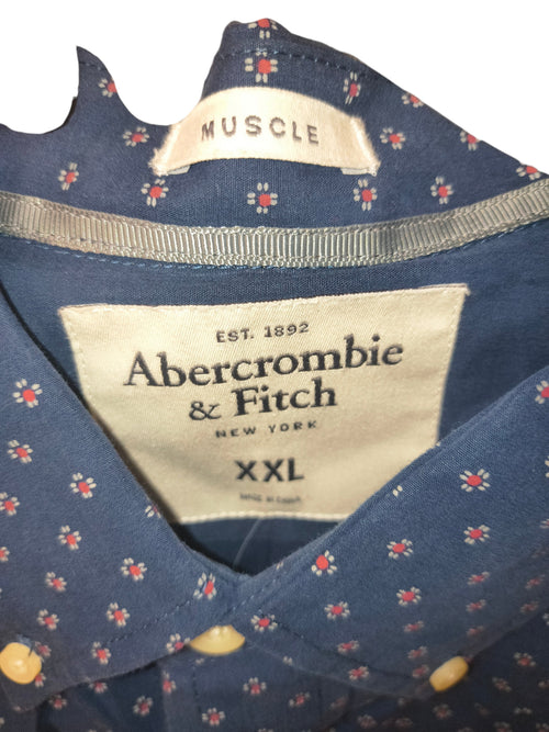 Abercrombie & Fitch Muscle Fit Geometric Print Button-Down Shirt - Blue NWT-XXL