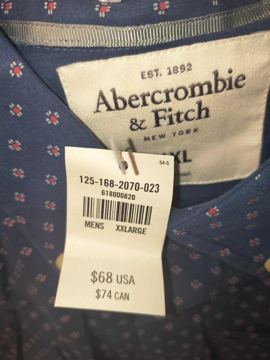 Abercrombie & Fitch Muscle Fit Geometric Print Button-Down Shirt - Blue NWT-XXL
