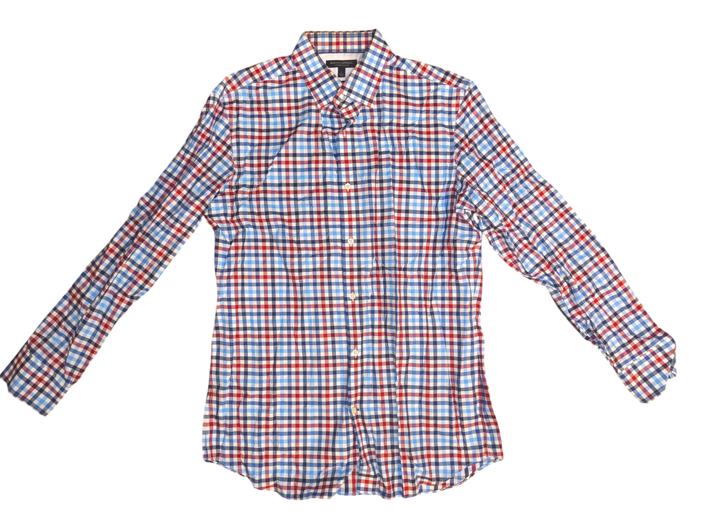 Banana Republic Non-Iron Slim Fit Plaid Shirt - Blue/Red/White Men's Size L