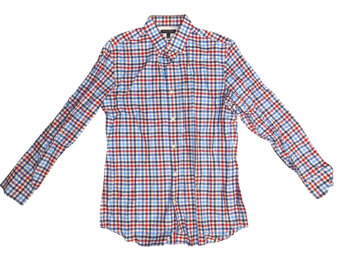 Banana Republic Non-Iron Slim Fit Plaid Shirt - Blue/Red/White Men's Size L