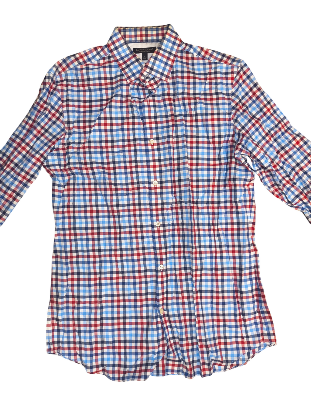 Banana Republic Non-Iron Slim Fit Plaid Shirt - Blue/Red/White Men's Size L