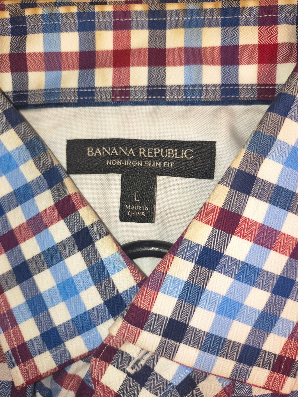 Banana Republic Non-Iron Slim Fit Plaid Shirt - Blue/Red/White Men's Size L