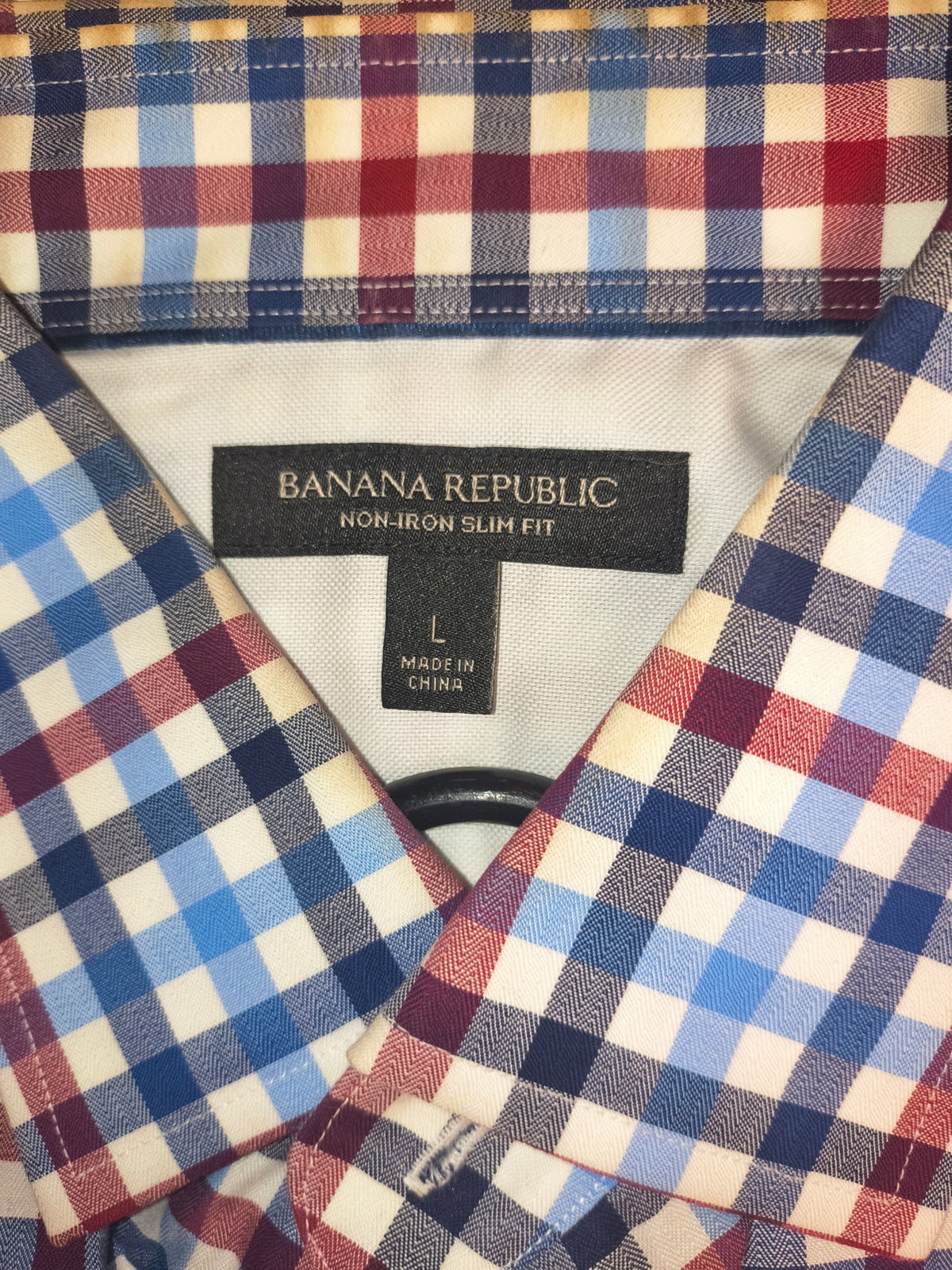 Banana Republic Non-Iron Slim Fit Plaid Shirt - Blue/Red/White Men's Size L