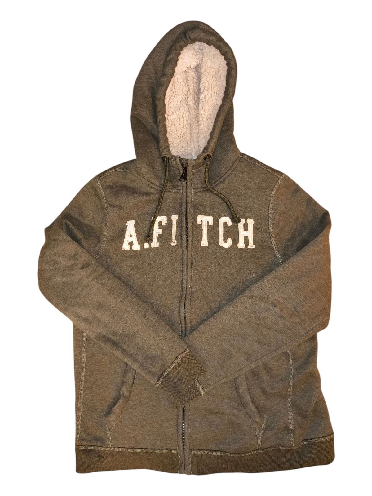 Abercrombie & Fitch Vintage Sherpa Lined Full Zip Hoodie - Olive Green Men's Large (VGUC)
