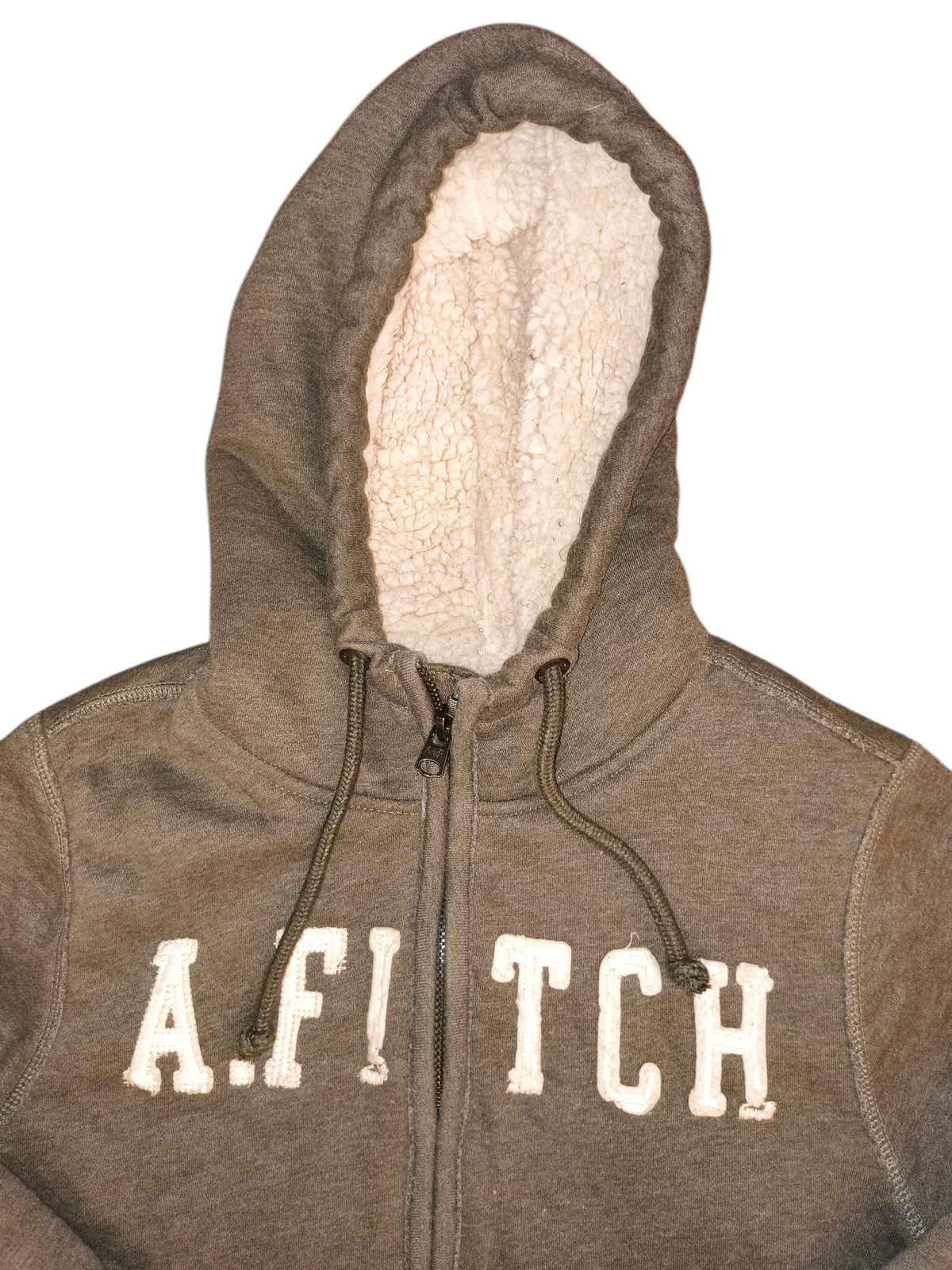 Abercrombie & Fitch Vintage Sherpa Lined Full Zip Hoodie - Olive Green Men's Large (VGUC)