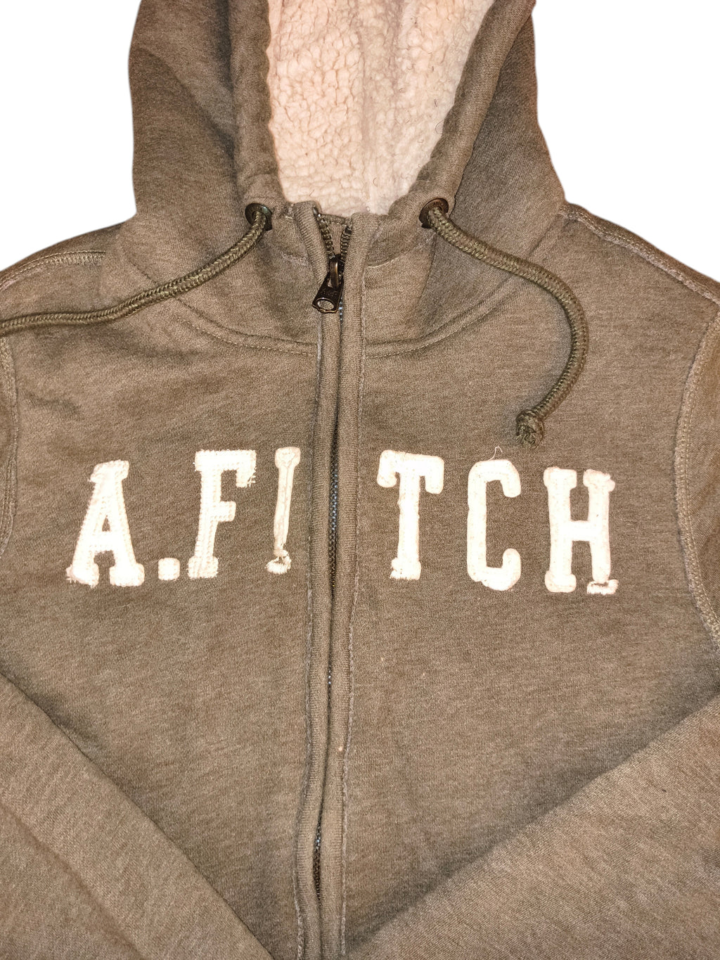 Abercrombie & Fitch Vintage Sherpa Lined Full Zip Hoodie - Olive Green Men's Large (VGUC)