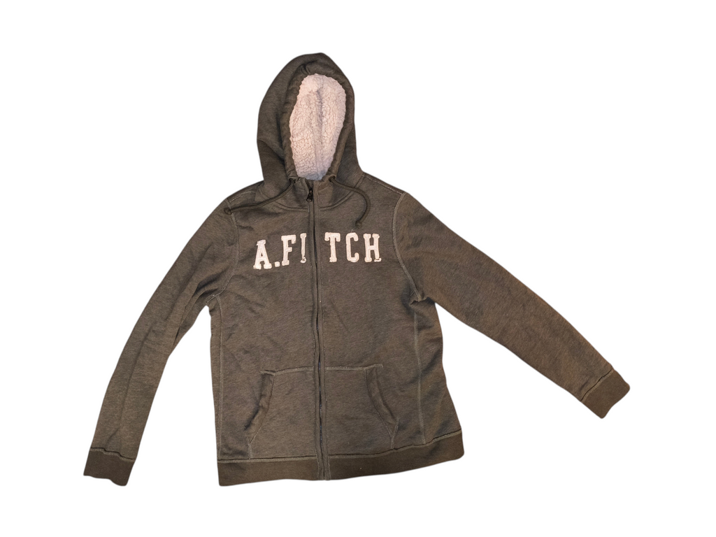Abercrombie & Fitch Vintage Sherpa Lined Full Zip Hoodie - Olive Green Men's Large (VGUC)