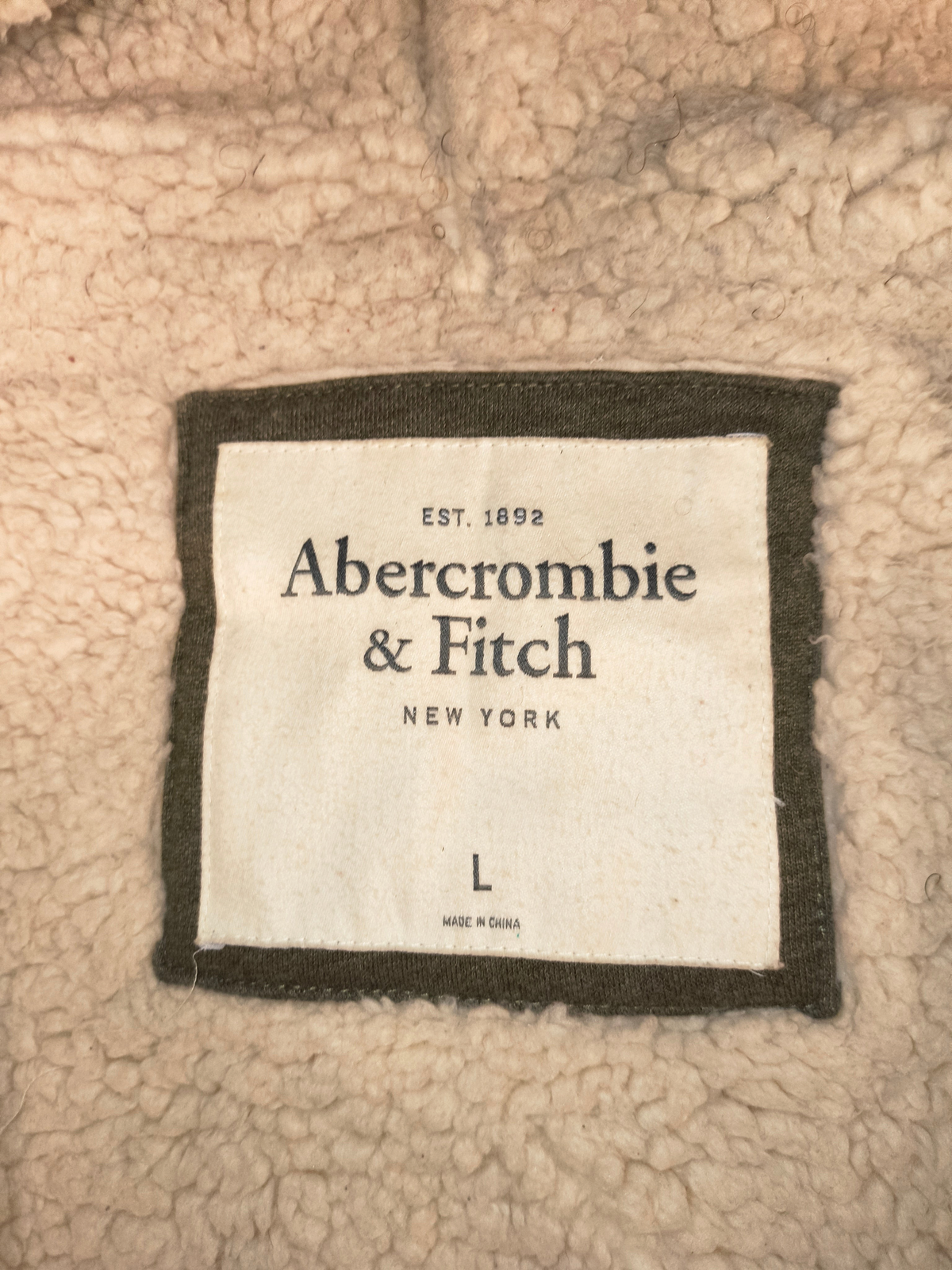 Abercrombie & Fitch Vintage Sherpa Lined Full Zip Hoodie - Olive Green Men's Large (VGUC)