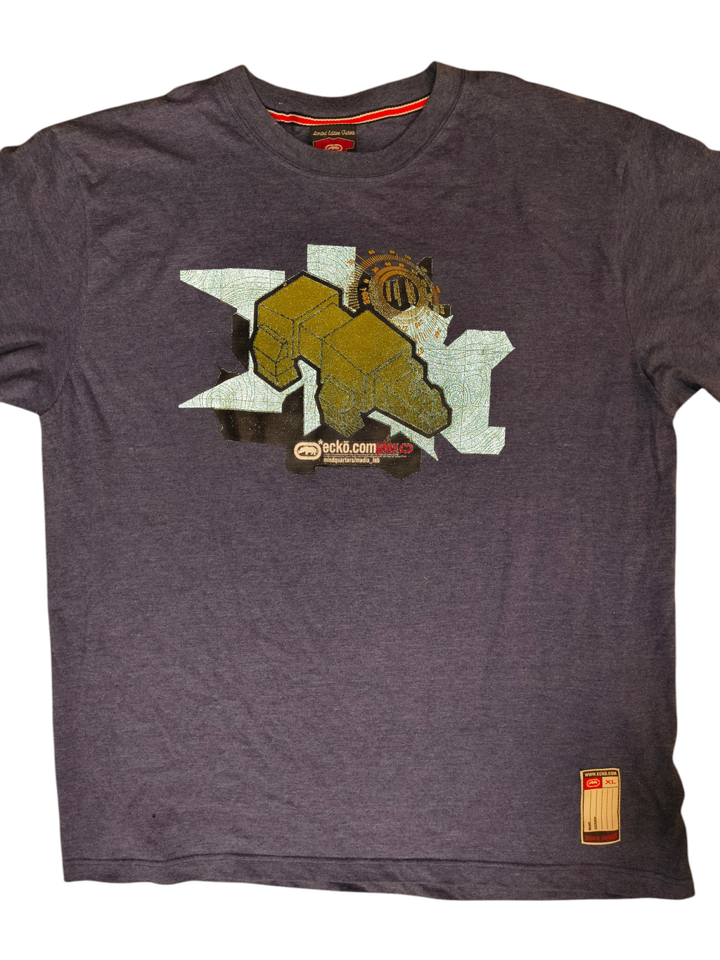 Vintage Y2K Ecko Complex Mindquarters Media Lab Graphic T-Shirt Navy XL
