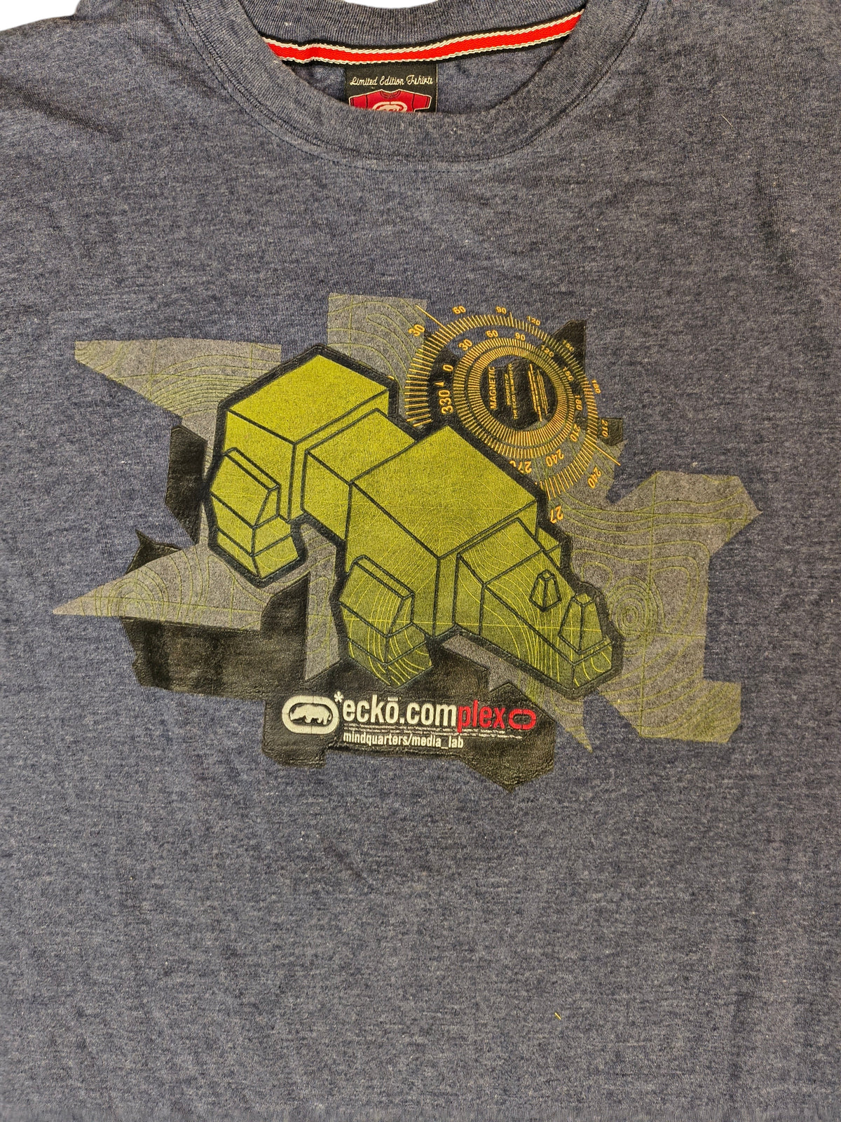 Vintage Y2K Ecko Complex Mindquarters Media Lab Graphic T-Shirt Navy XL