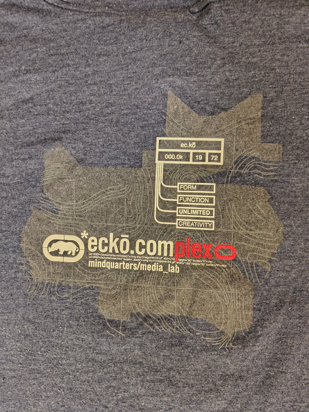 Vintage Y2K Ecko Complex Mindquarters Media Lab Graphic T-Shirt Navy XL