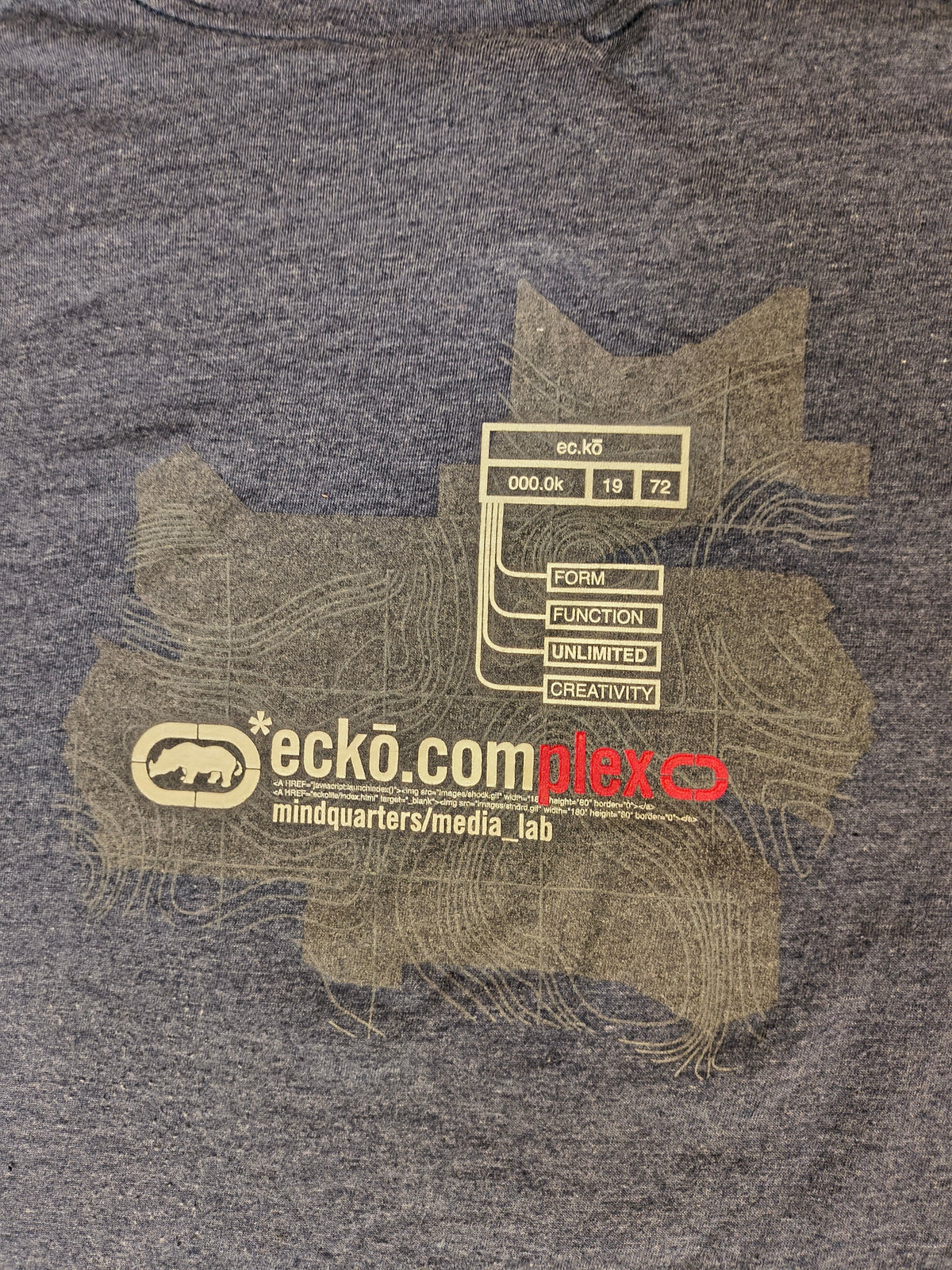 Vintage Y2K Ecko Complex Mindquarters Media Lab Graphic T-Shirt Navy XL
