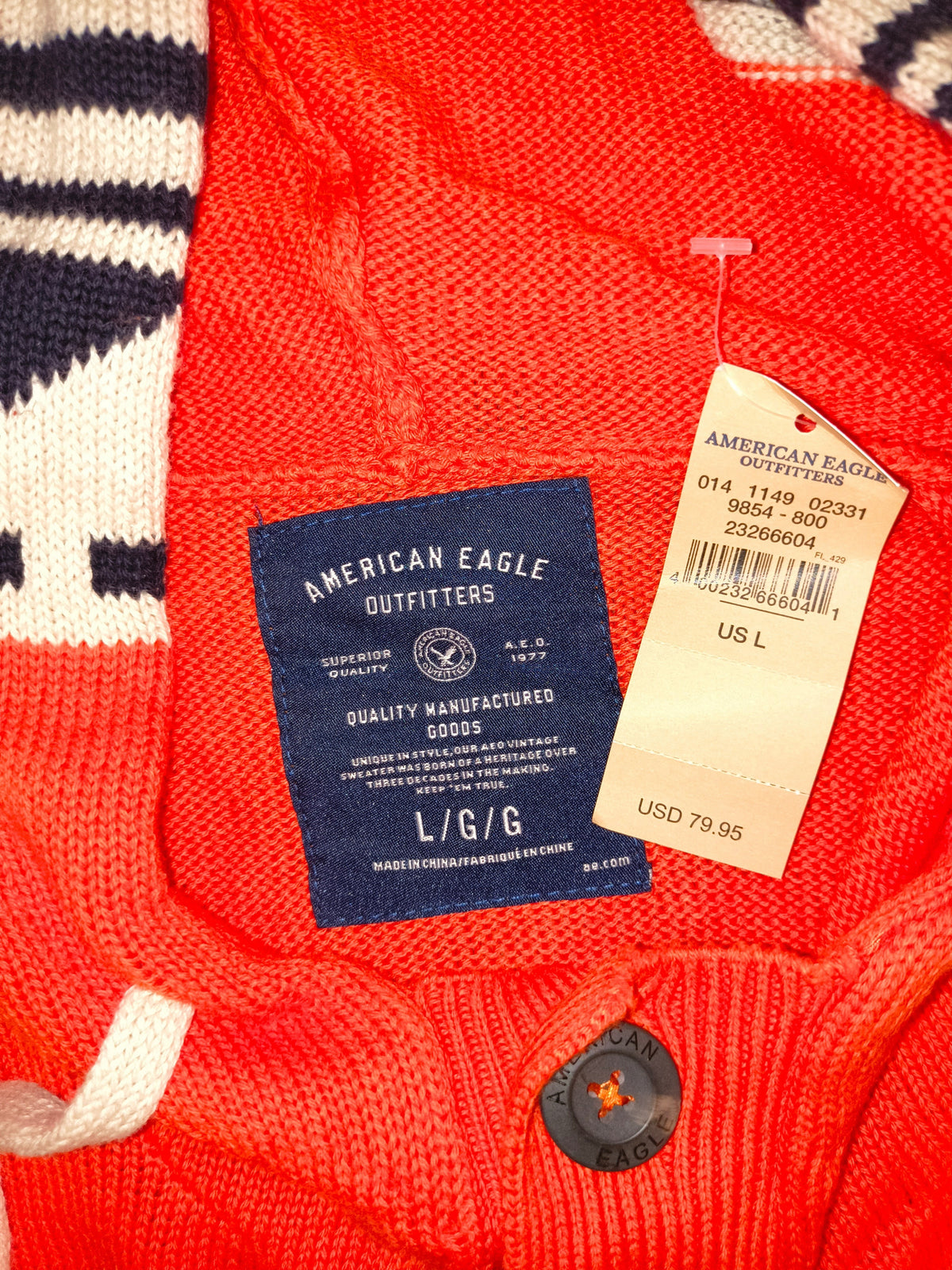 American Eagle NWT Men's Southwestern Geometric Baja Hoodie Knit Sweater - Large