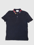 Gucci Embroidered Kingsnake & Bee Collar Cotton Polo Shirt Black Made in Italy