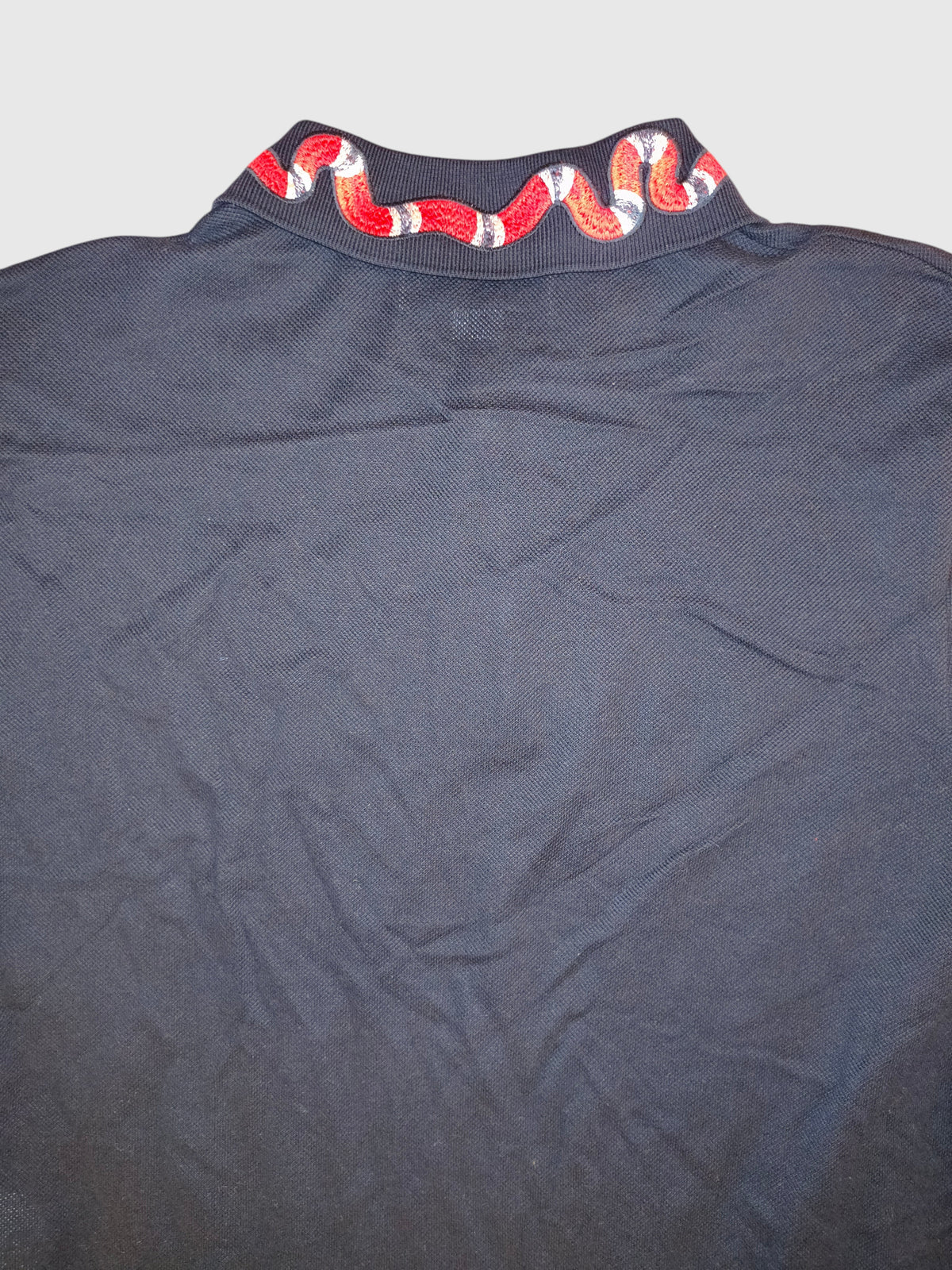 Gucci Embroidered Kingsnake & Bee Collar Cotton Polo Shirt Black Made in Italy