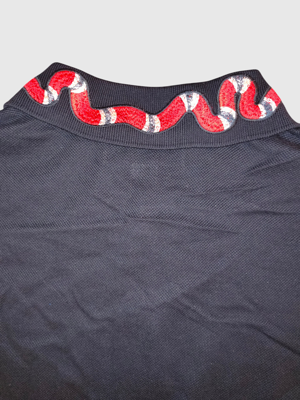 Gucci Embroidered Kingsnake & Bee Collar Cotton Polo Shirt Black Made in Italy
