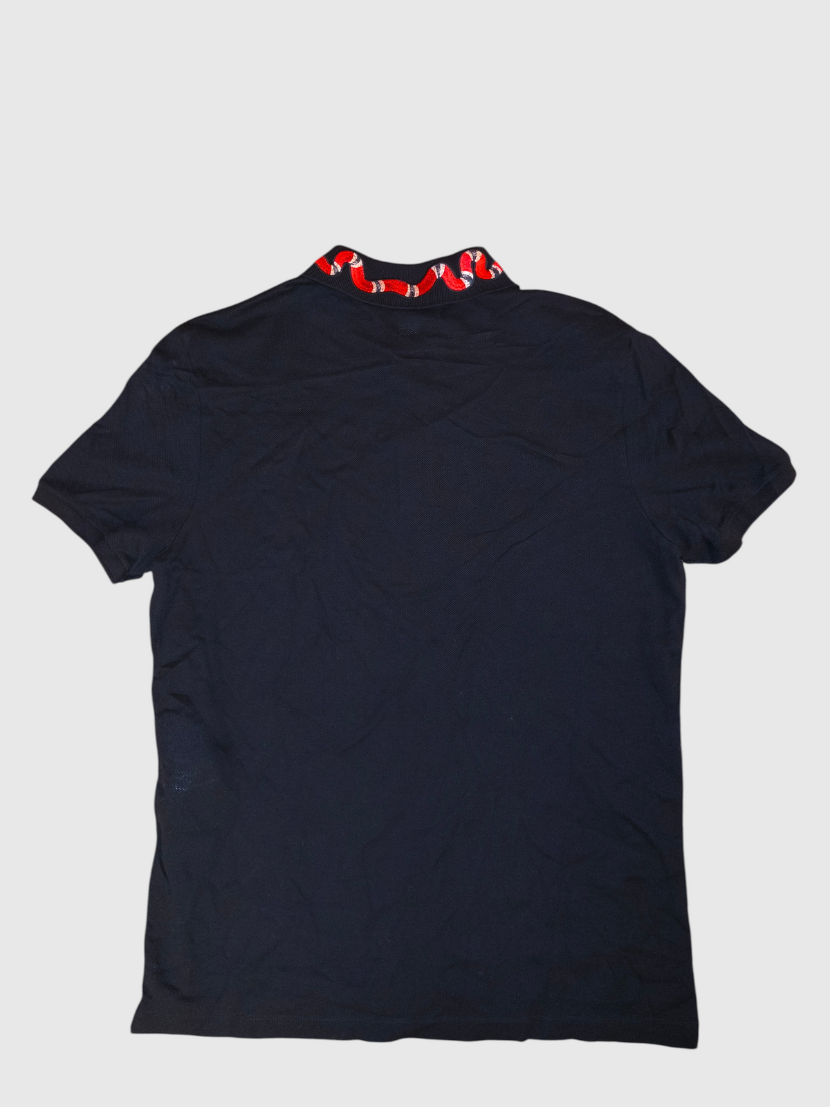 Gucci Embroidered Kingsnake & Bee Collar Cotton Polo Shirt Black Made in Italy