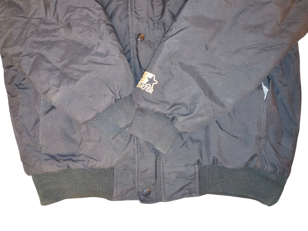 Vintage 90s Starter NFL Oakland Raiders Hooded Puffer Parka Jacket Black Men's Large