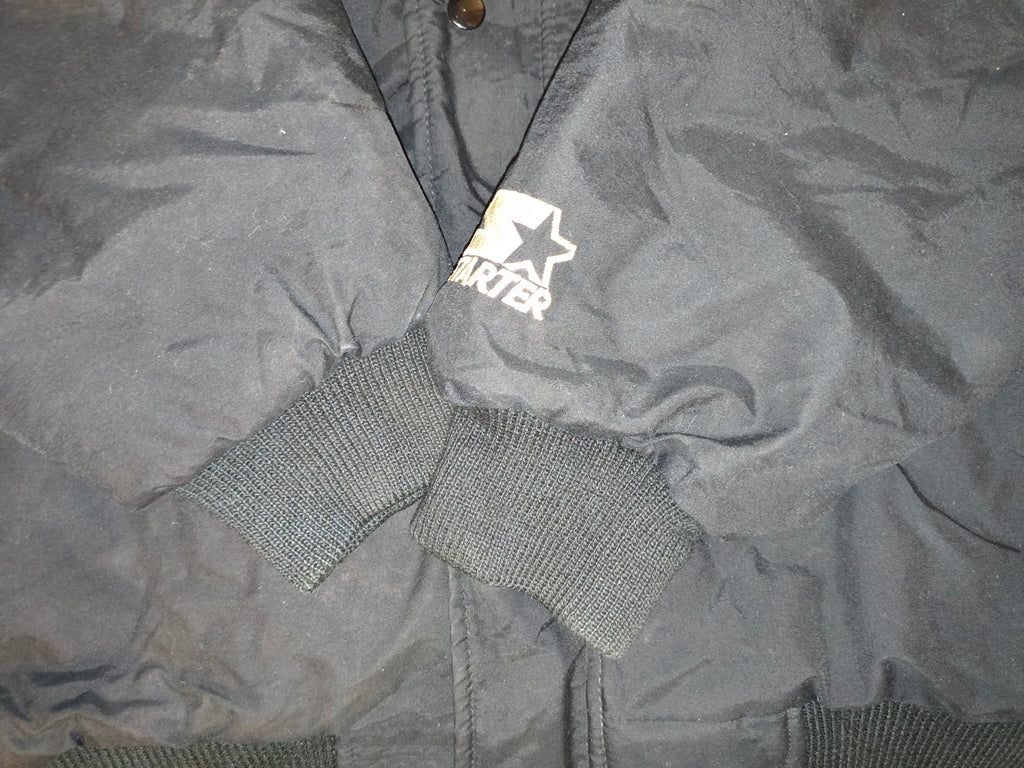 Vintage 90s Starter NFL Oakland Raiders Hooded Puffer Parka Jacket Black Men's Large