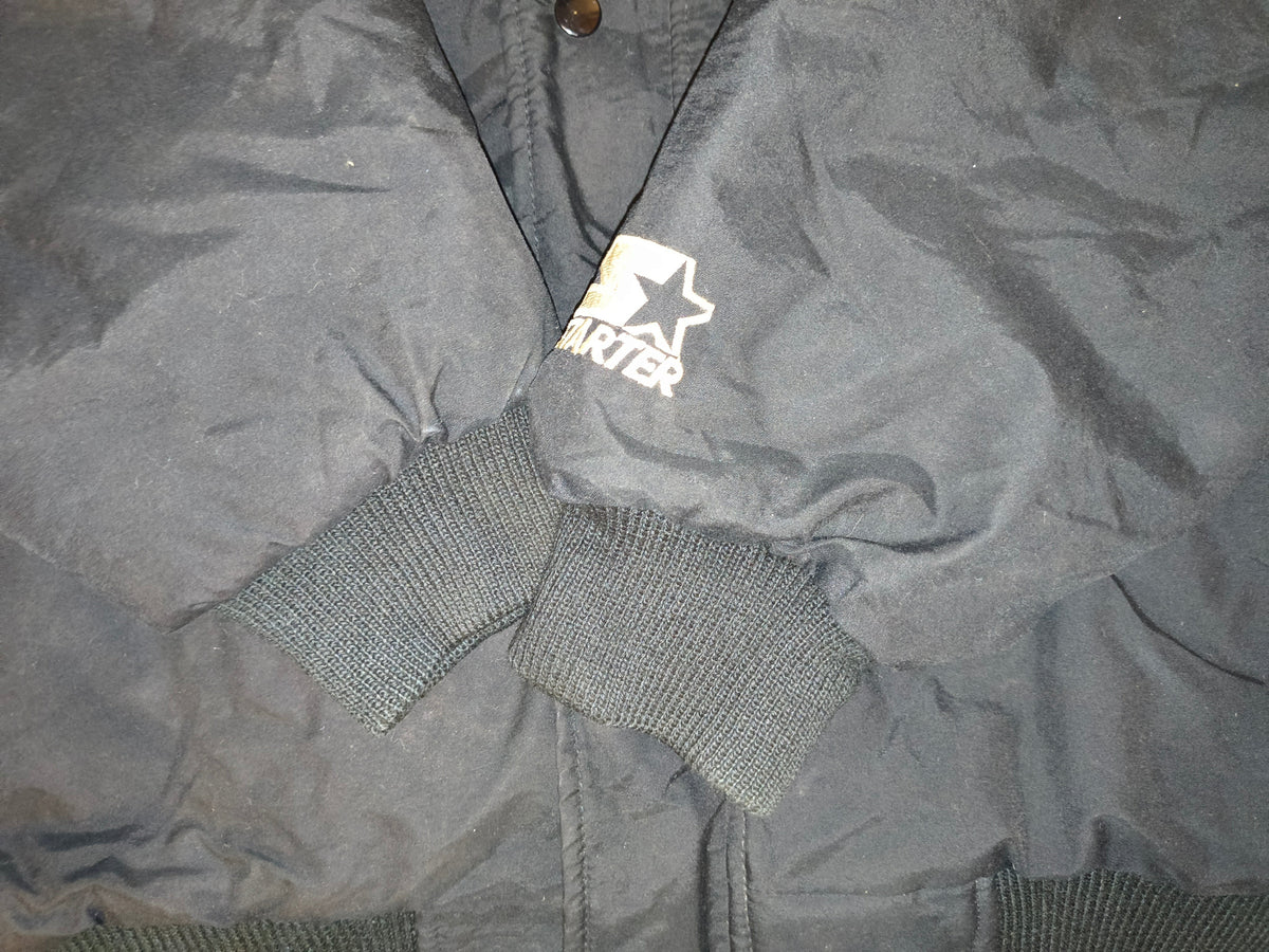 Vintage 90s Starter NFL Oakland Raiders Hooded Puffer Parka Jacket Black Men's Large