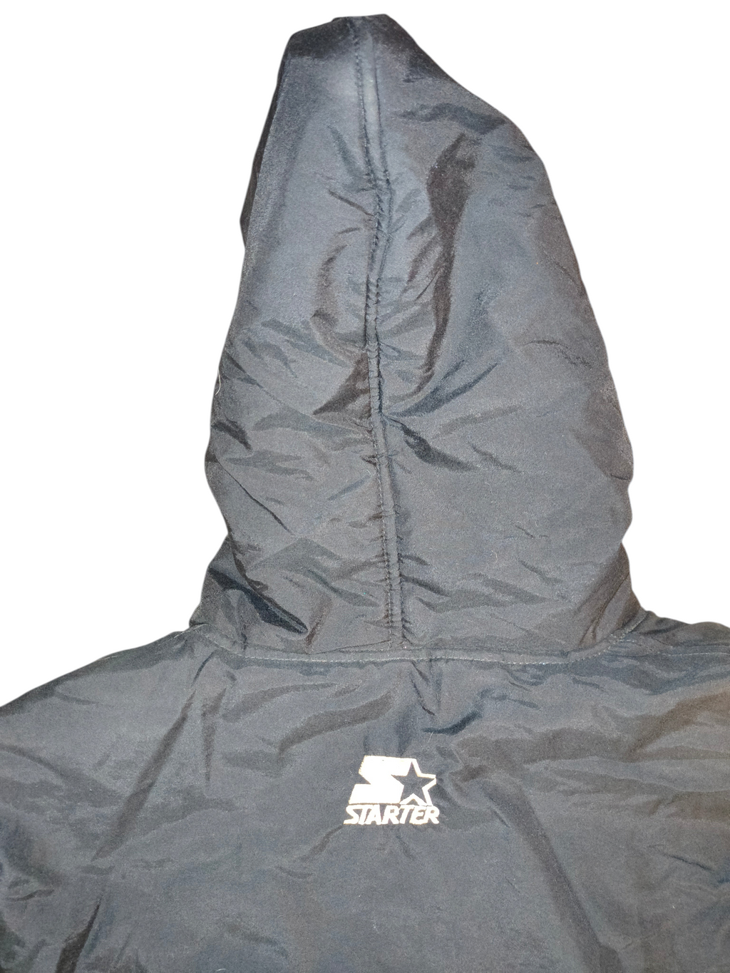 Vintage 90s Starter NFL Oakland Raiders Hooded Puffer Parka Jacket Black Men's Large