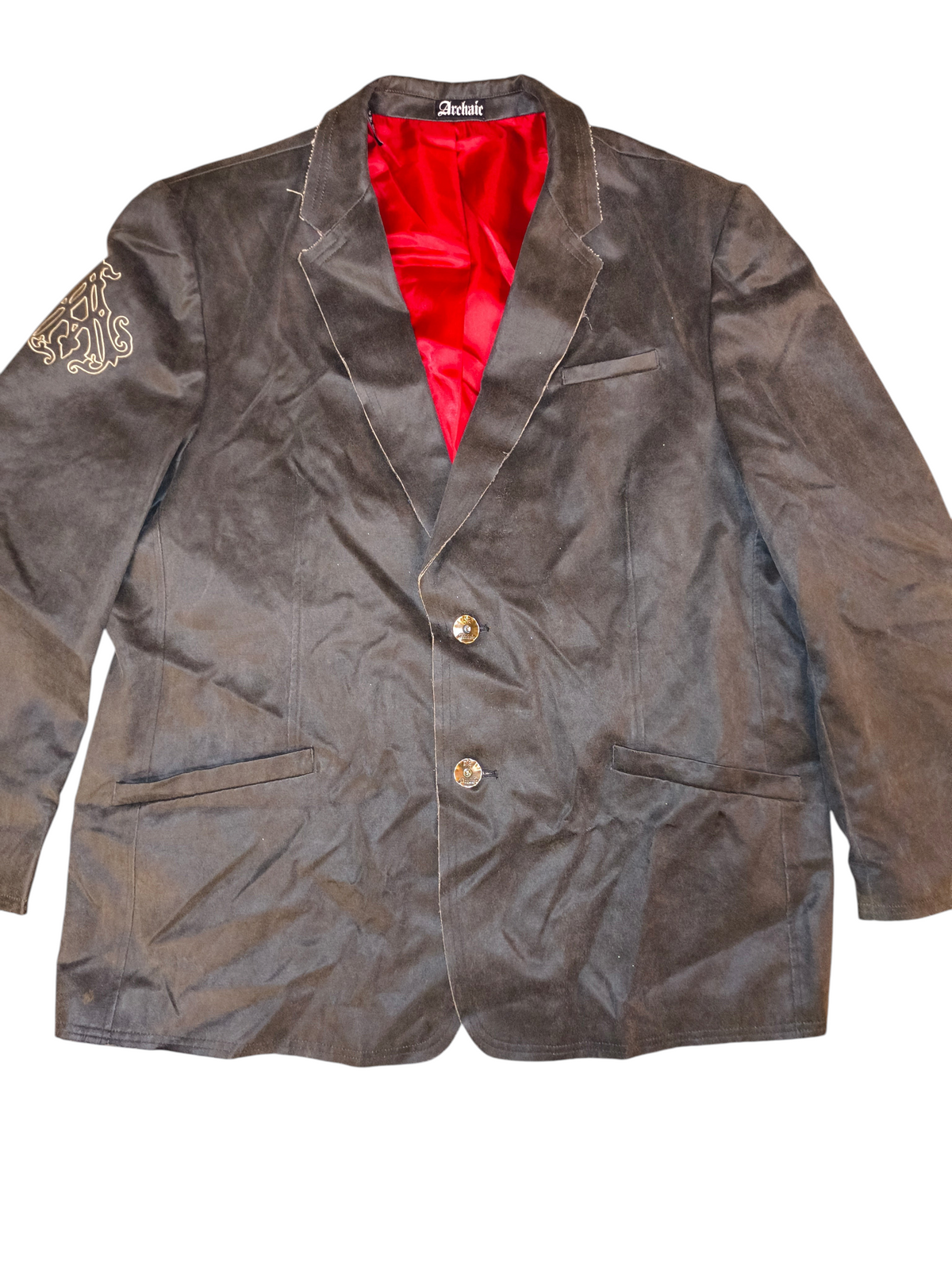 Archaic Bound For Glory Gothic Skull Graphic Faux Suede Blazer Jacket Red Lining XL