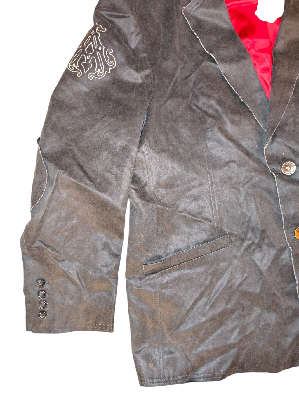 Archaic Bound For Glory Gothic Skull Graphic Faux Suede Blazer Jacket Red Lining XL