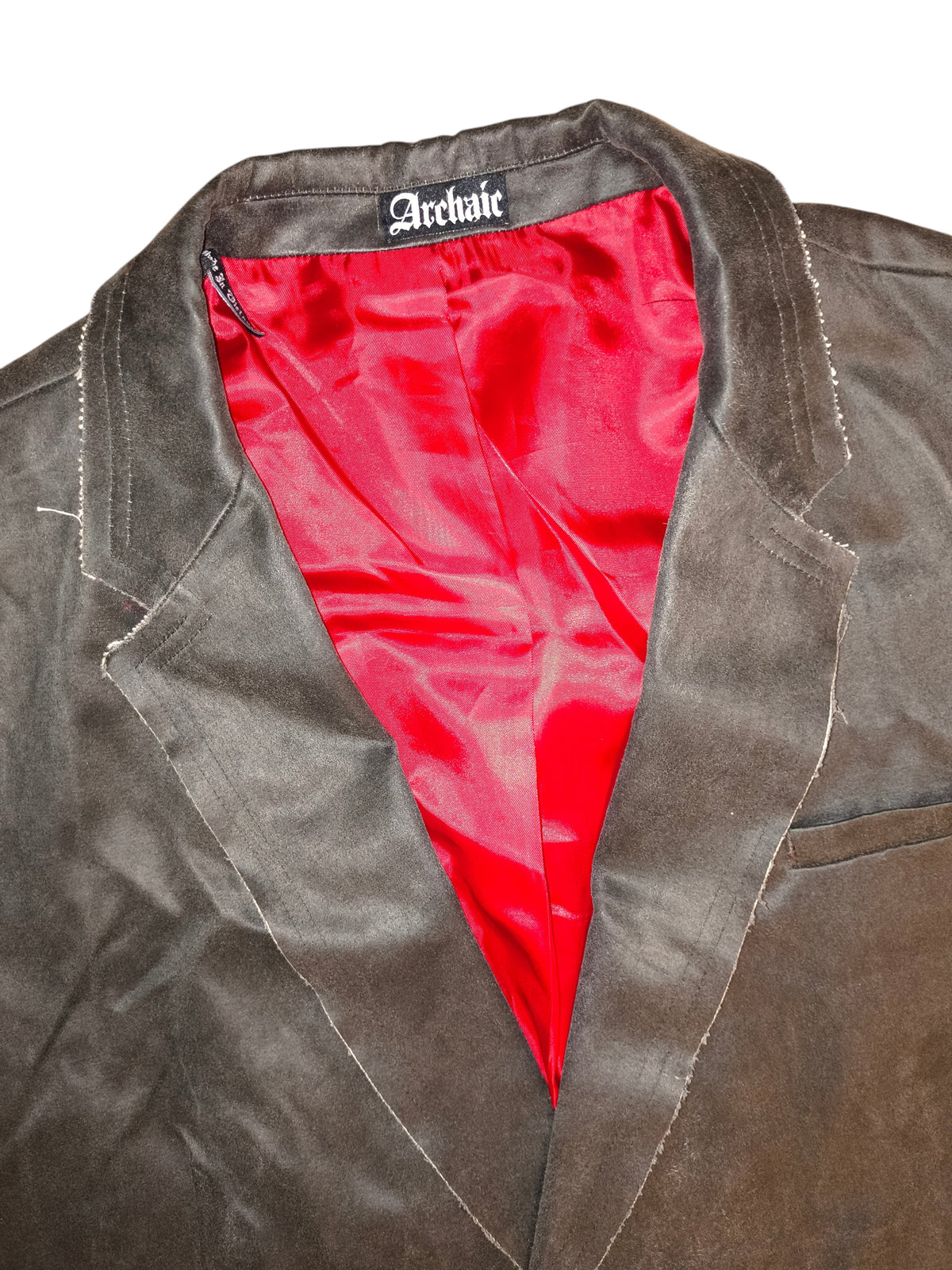 Archaic Bound For Glory Gothic Skull Graphic Faux Suede Blazer Jacket Red Lining XL