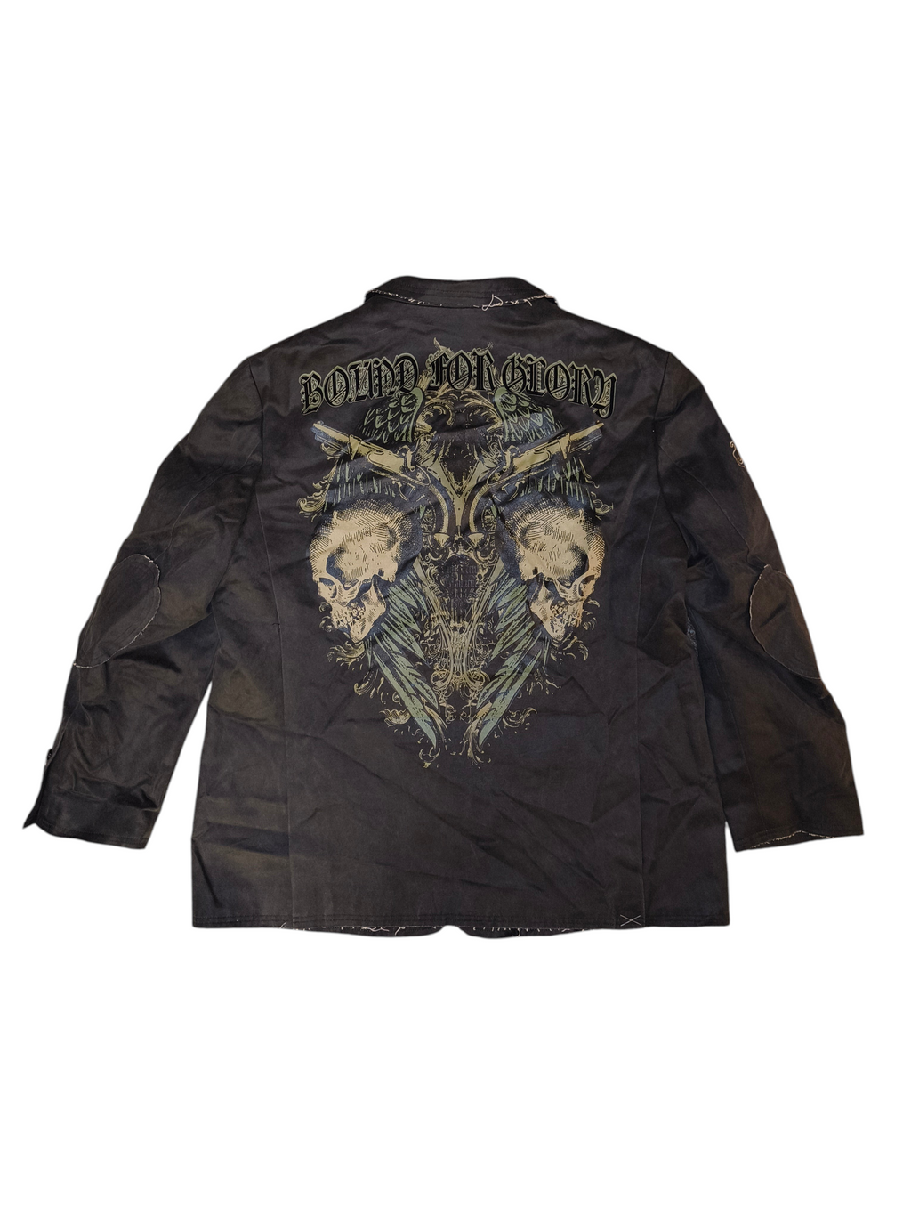 Archaic Bound For Glory Gothic Skull Graphic Faux Suede Blazer Jacket Red Lining XL