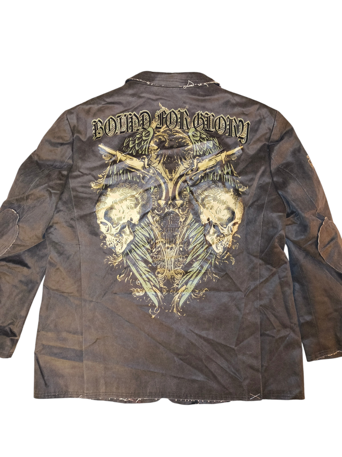 Archaic Bound For Glory Gothic Skull Graphic Faux Suede Blazer Jacket Red Lining XL
