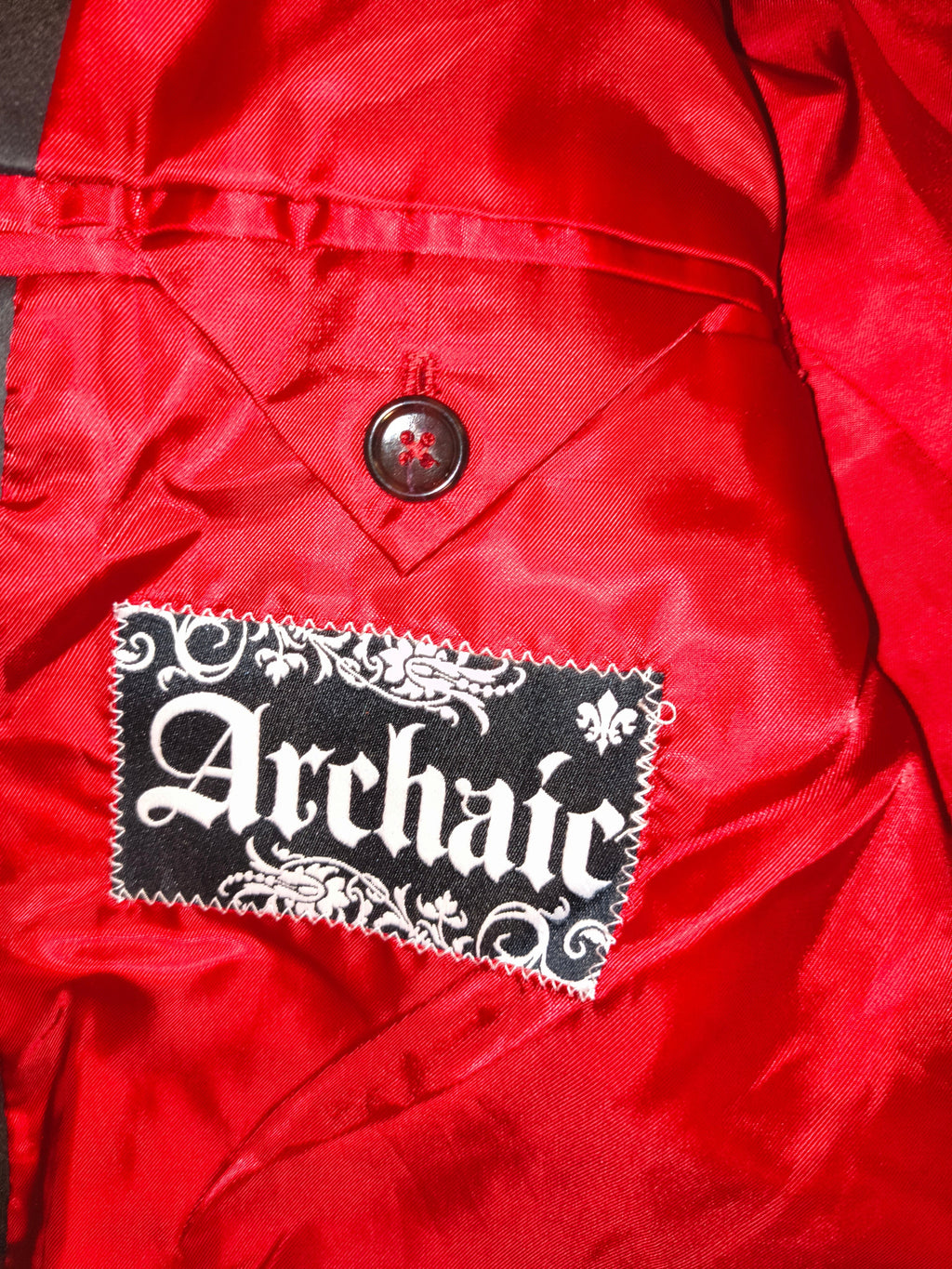 Archaic Bound For Glory Gothic Skull Graphic Faux Suede Blazer Jacket Red Lining XL