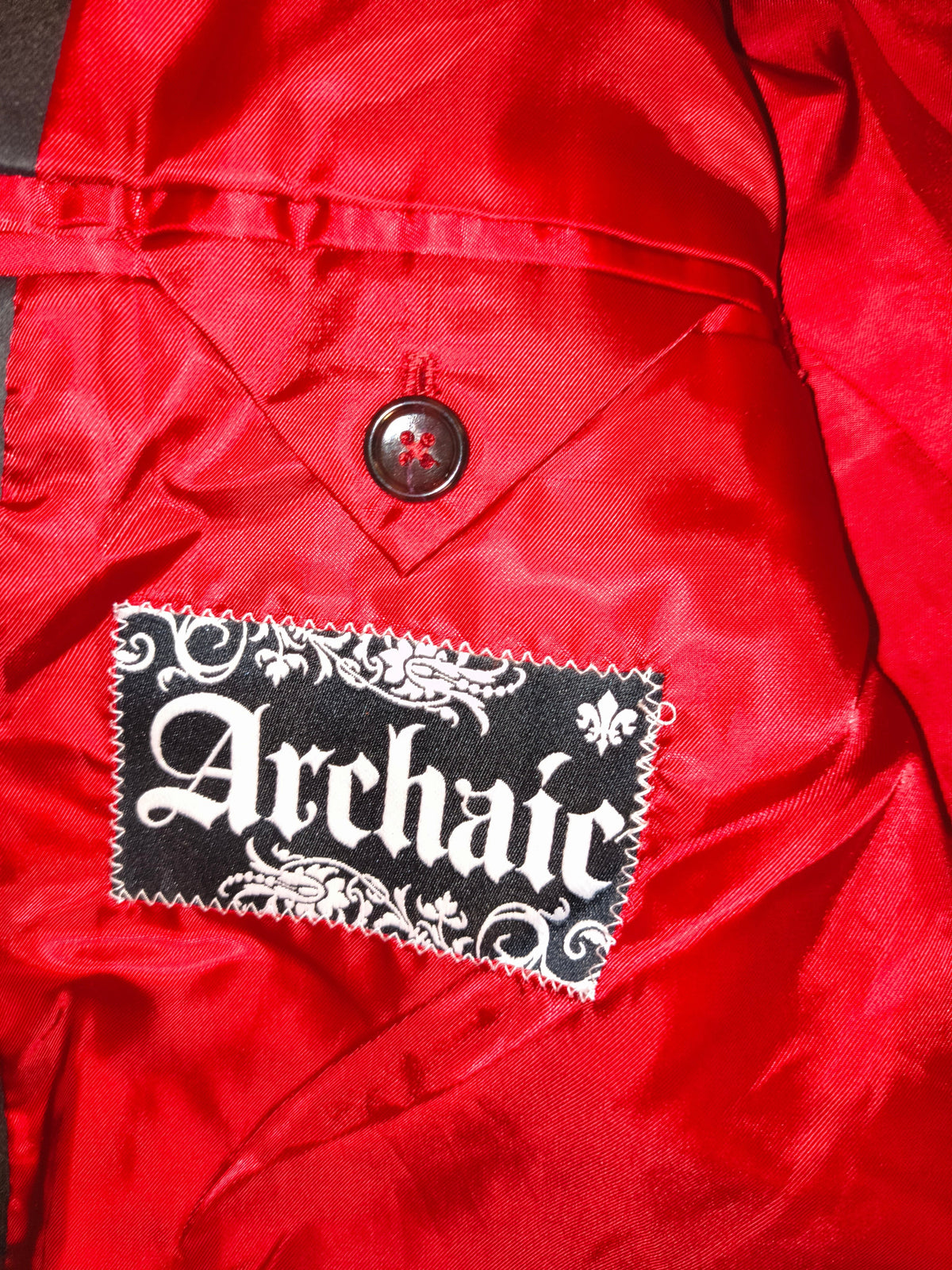 Archaic Bound For Glory Gothic Skull Graphic Faux Suede Blazer Jacket Red Lining XL
