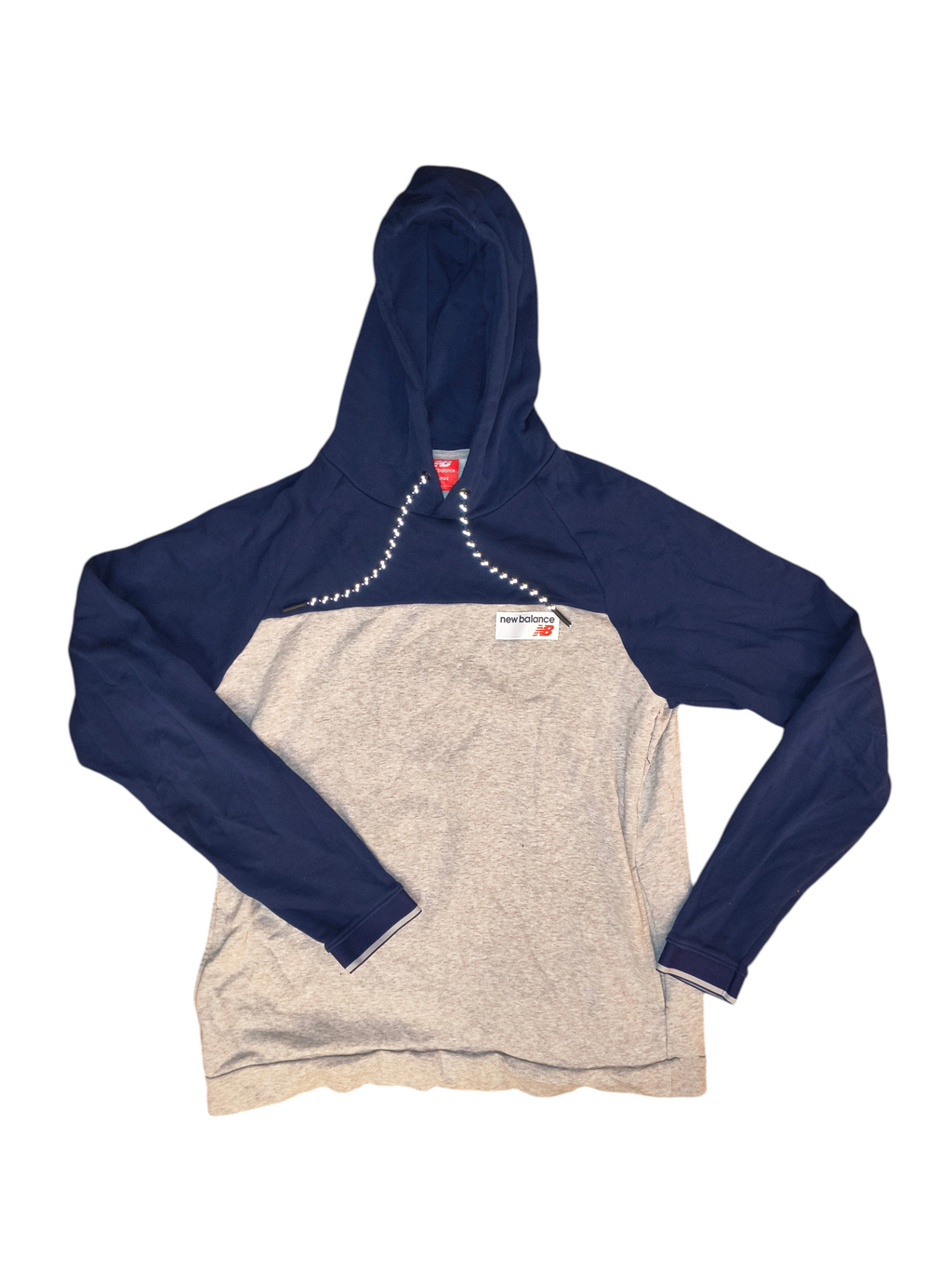 New Balance Essentials Colorblock Pullover Hoodie Navy Blue & Heather Gray Men's Large