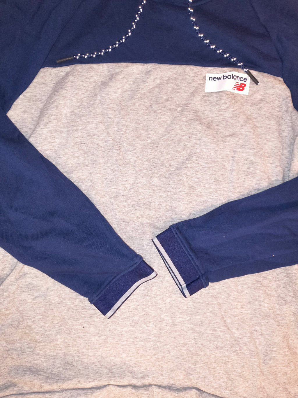 New Balance Essentials Colorblock Pullover Hoodie Navy Blue & Heather Gray Men's Large
