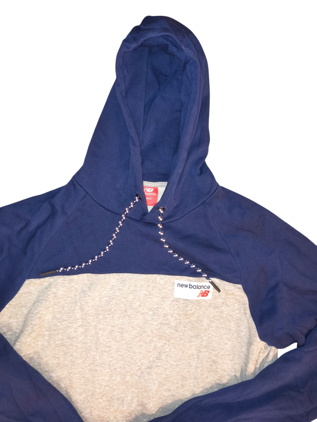New Balance Essentials Colorblock Pullover Hoodie Navy Blue & Heather Gray Men's Large