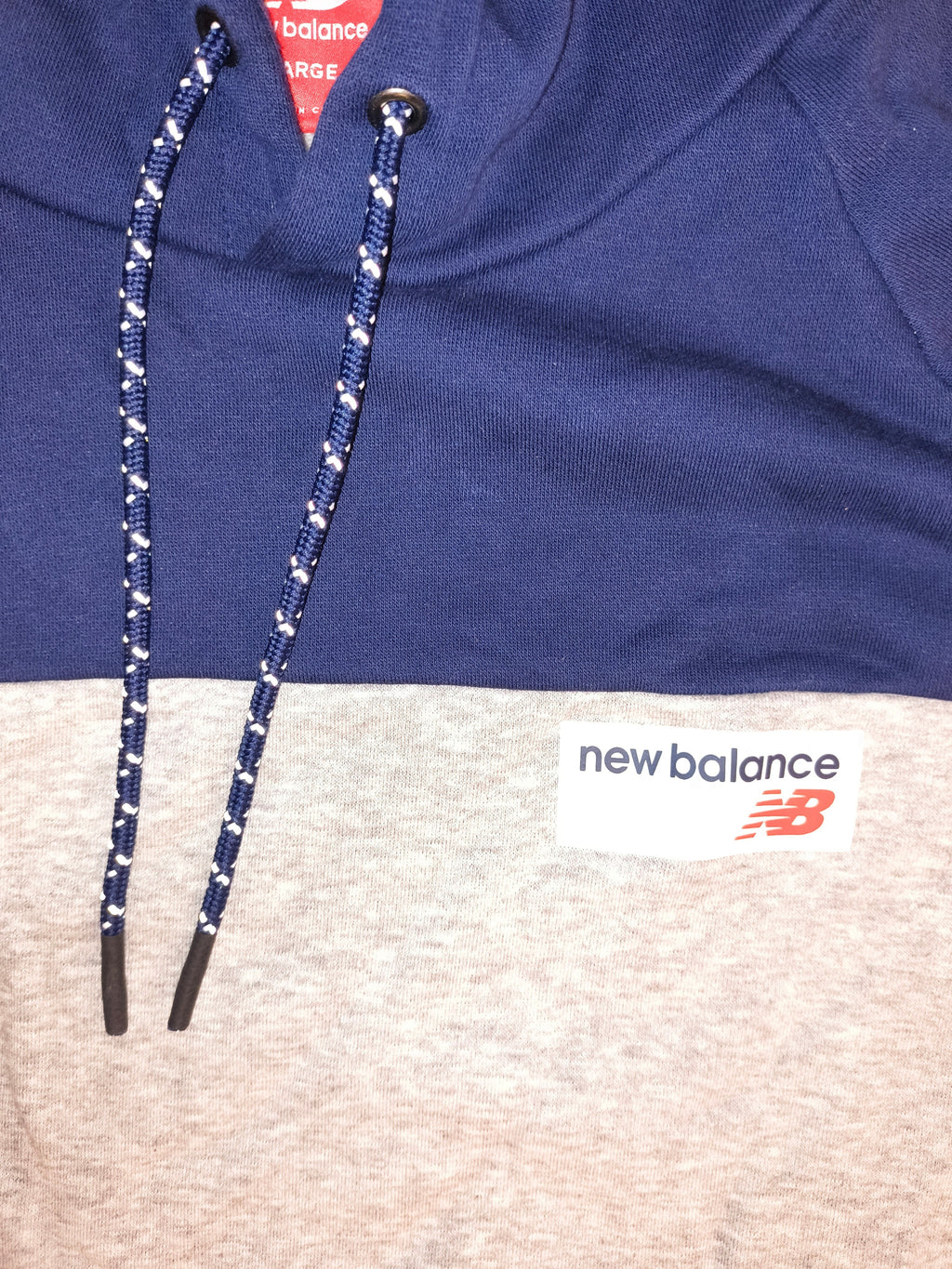 New Balance Essentials Colorblock Pullover Hoodie Navy Blue & Heather Gray Men's Large