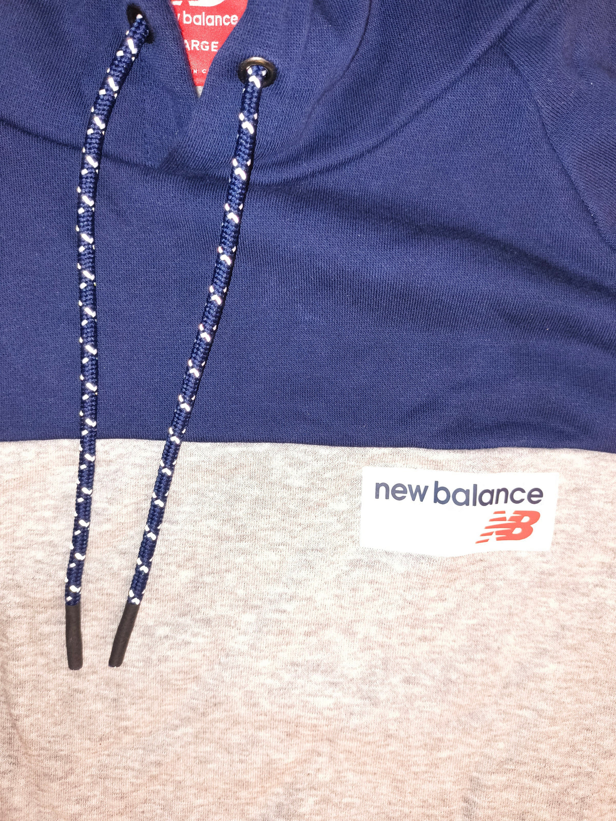 New Balance Essentials Colorblock Pullover Hoodie Navy Blue & Heather Gray Men's Large