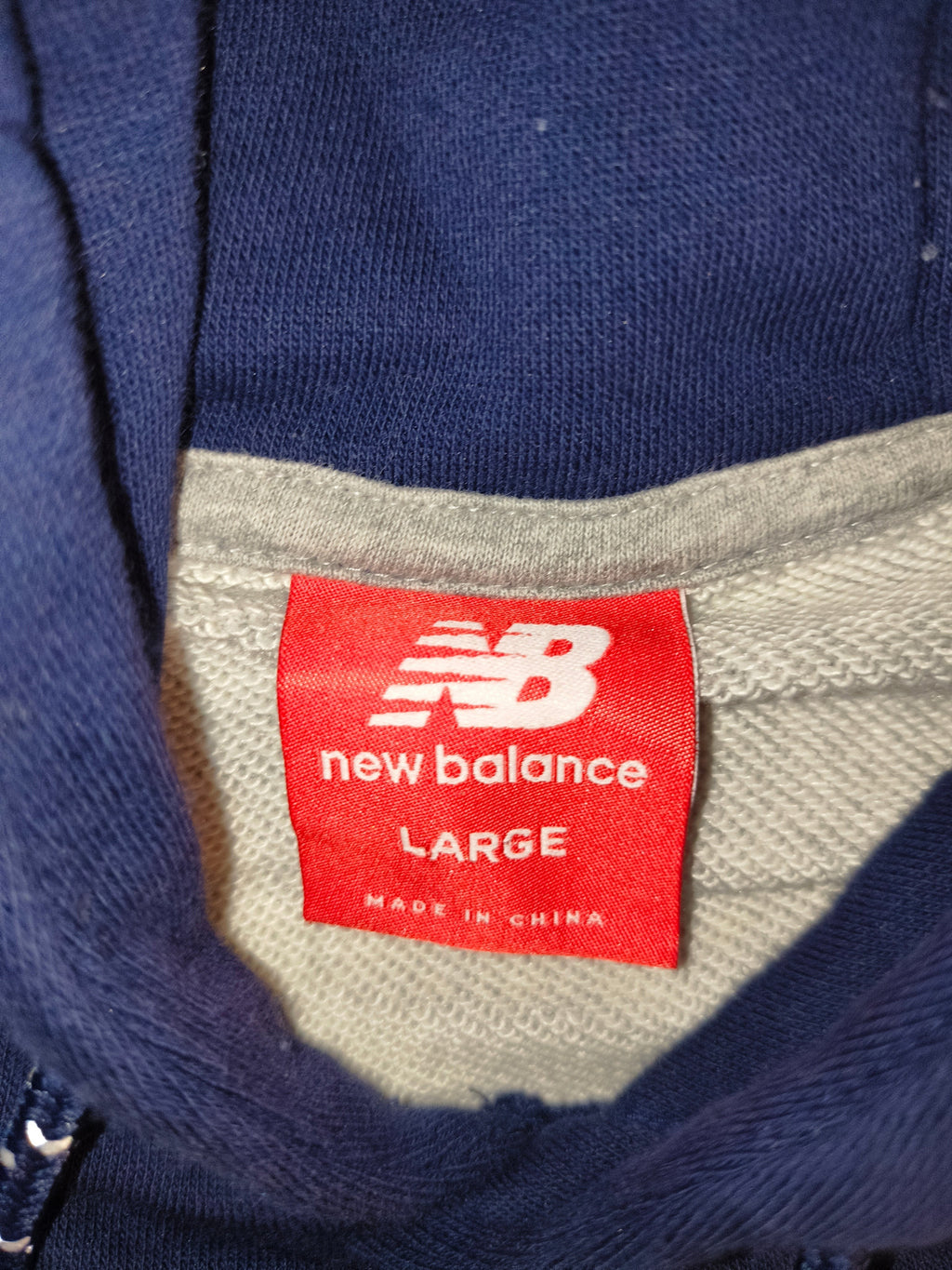 New Balance Essentials Colorblock Pullover Hoodie Navy Blue & Heather Gray Men's Large