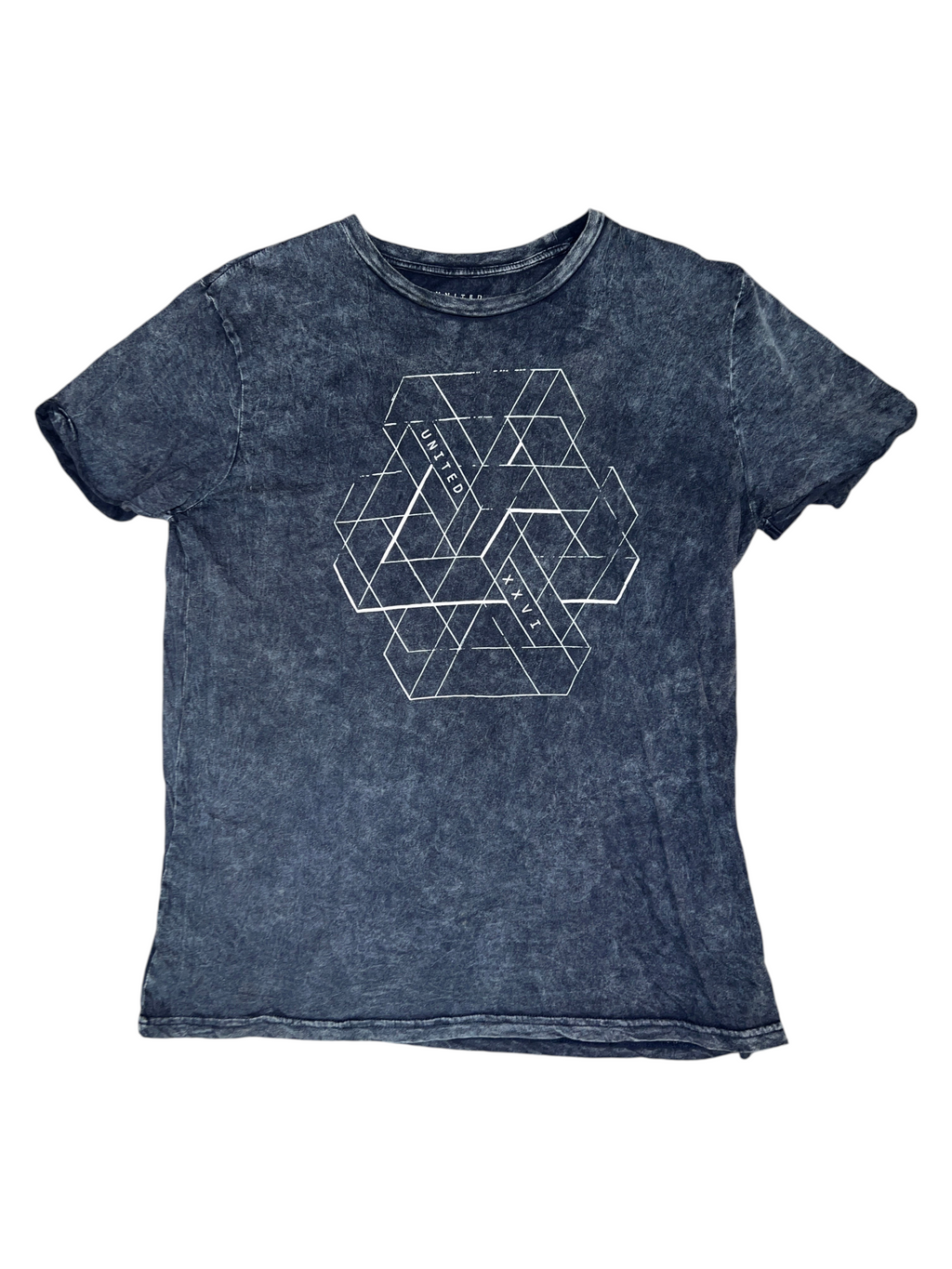 United XXVI Acid Wash Blue Geometric Graphic T-Shirt Large
