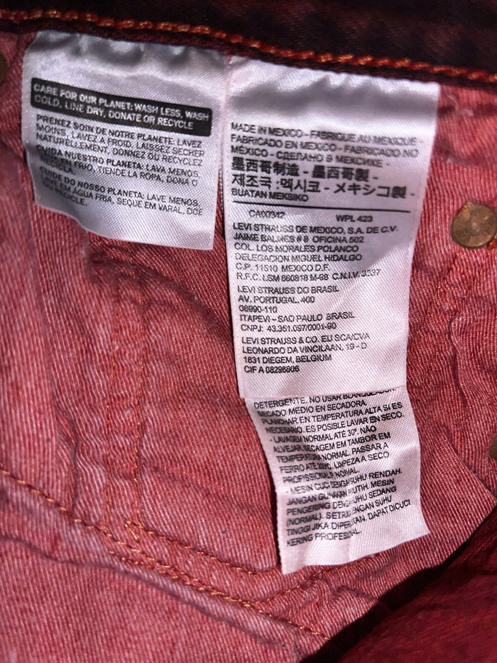 Levi's 501 CT Burgundy Red Overdye Tapered Jeans - Men's 36x34 (EUC)