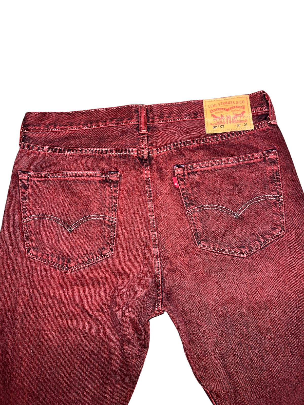 Levi's 501 CT Burgundy Red Overdye Tapered Jeans - Men's 36x34 (EUC)