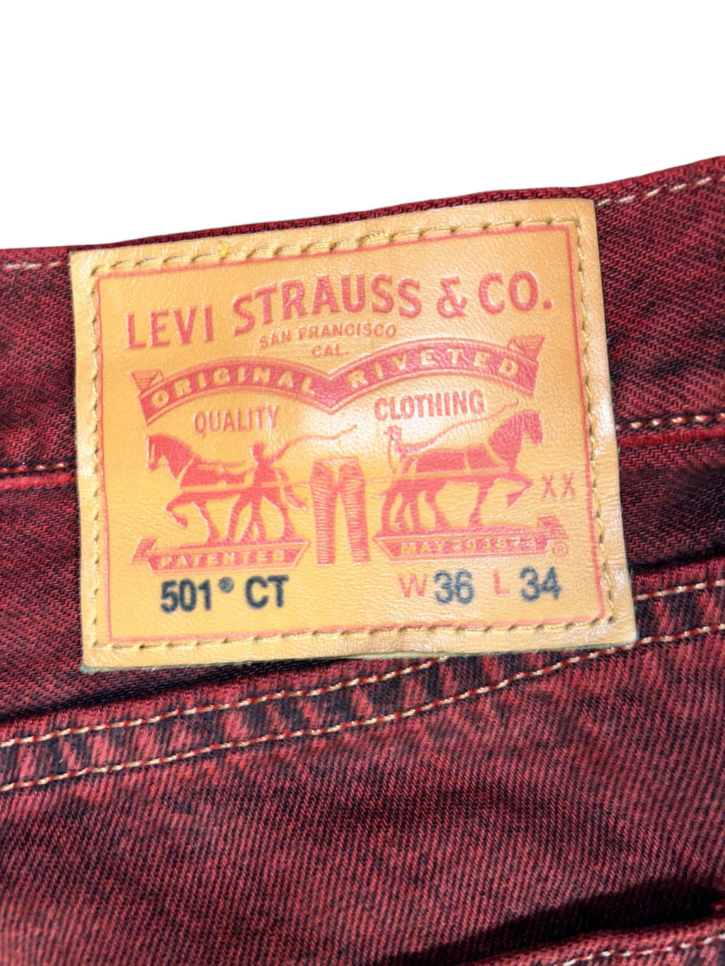 Levi's 501 CT Burgundy Red Overdye Tapered Jeans - Men's 36x34 (EUC)