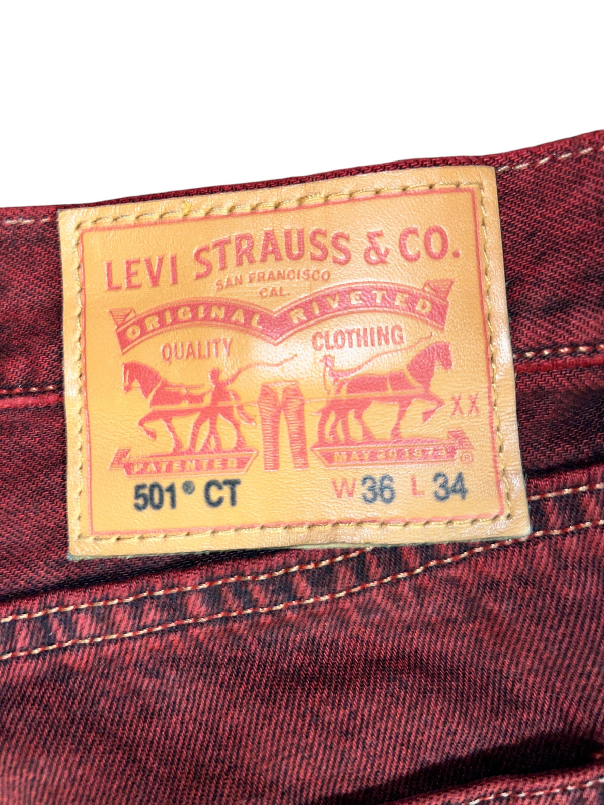 Levi's 501 CT Burgundy Red Overdye Tapered Jeans - Men's 36x34 (EUC)