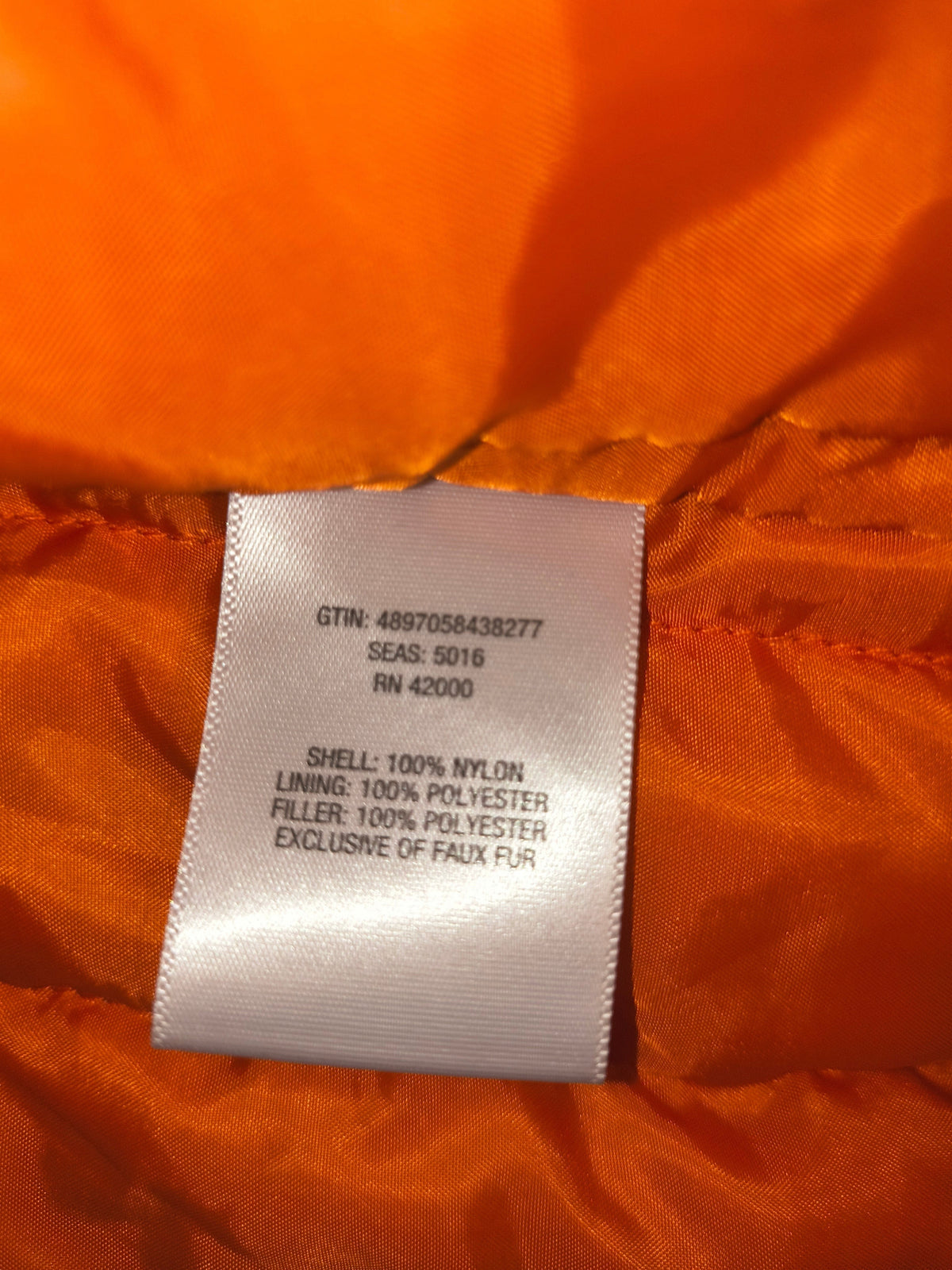 Awsum Thrift Adam Levine green coat interior care label with nylon and polyester material details